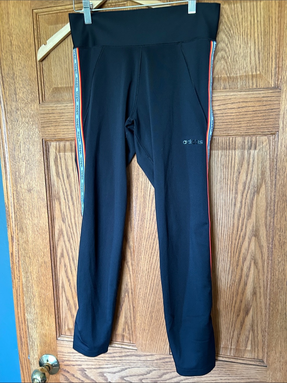 adidas Black Leggings with Multicolor Side Stripes